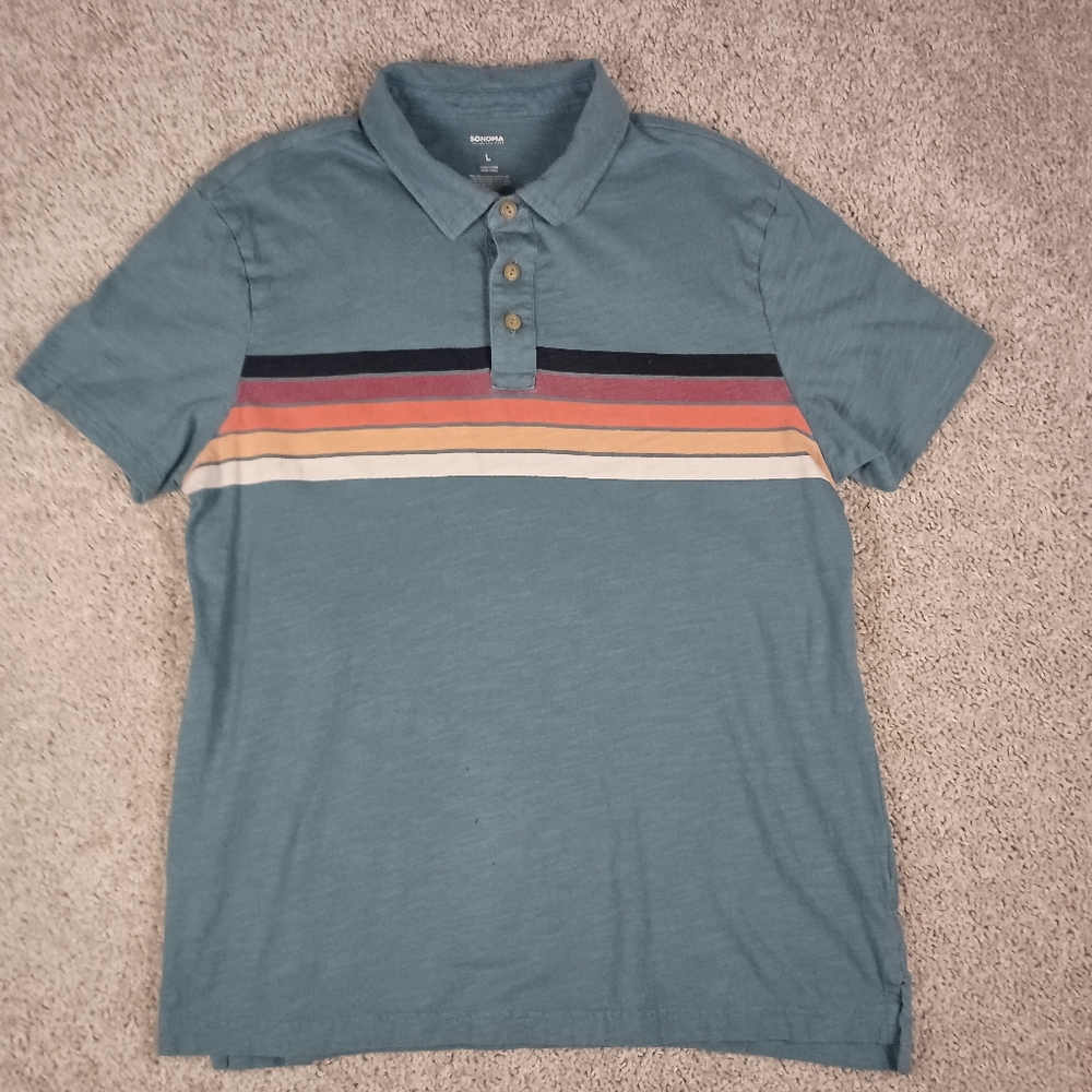 Sonoma Goods For Life Large Retro Striped‎ Mens Polo Shirt - Picture 2 of 8